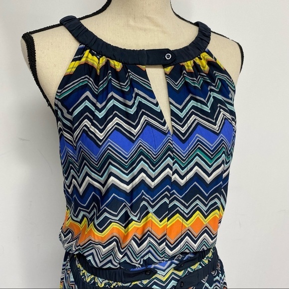 BCBG MaxAzria Black Blue Orange Chevron Day Sleeveless Summer Sheath Dress Sz S - Picture 2 of 8